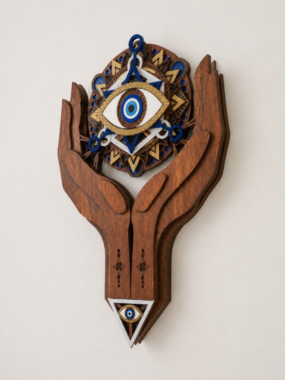Layered Wooden Evil Eye Wall Art, Hamsa Hands Mandala Decor